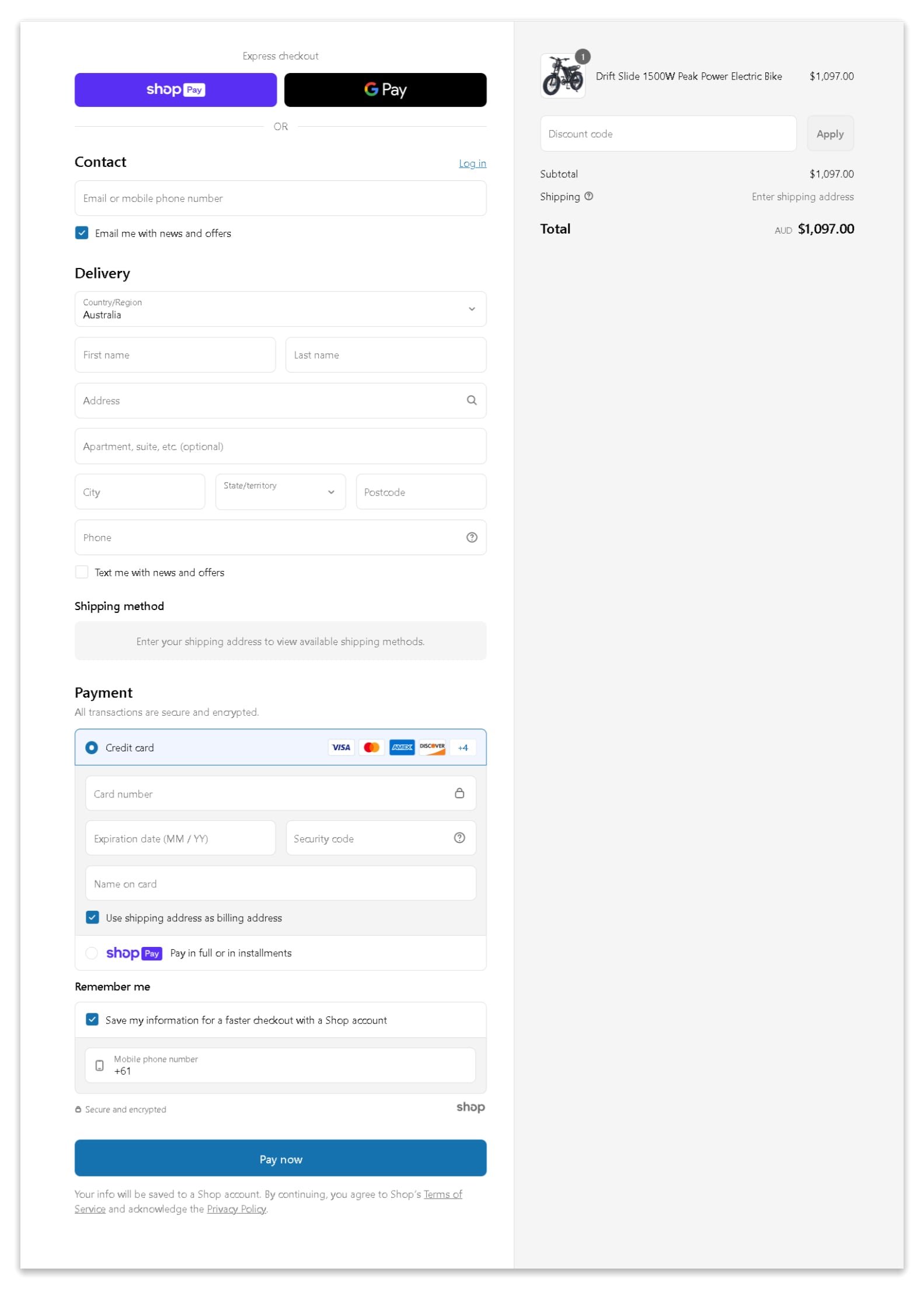 Drift Slide secure checkout page